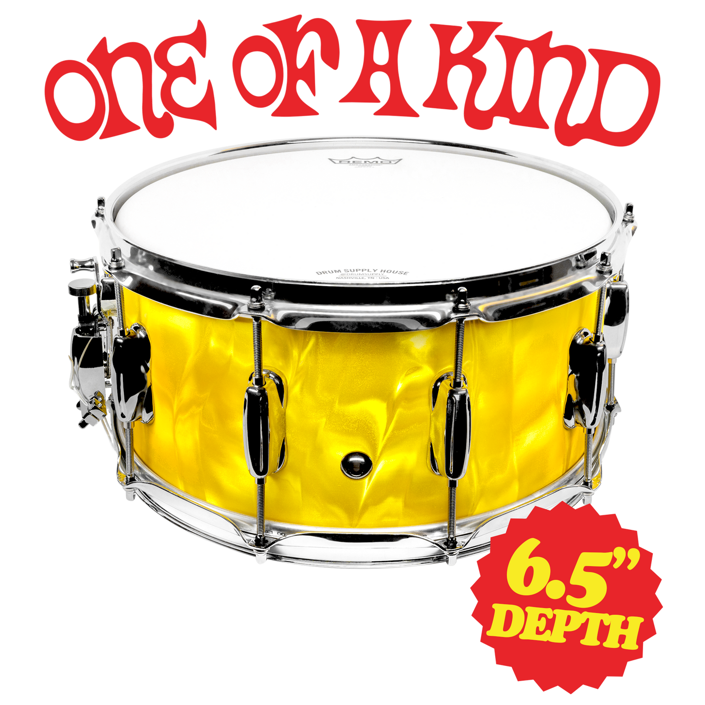 Silvio's Pizzeria Custom 14" x 6.5" Maple Snare Drum - Yellow Satin Flame!