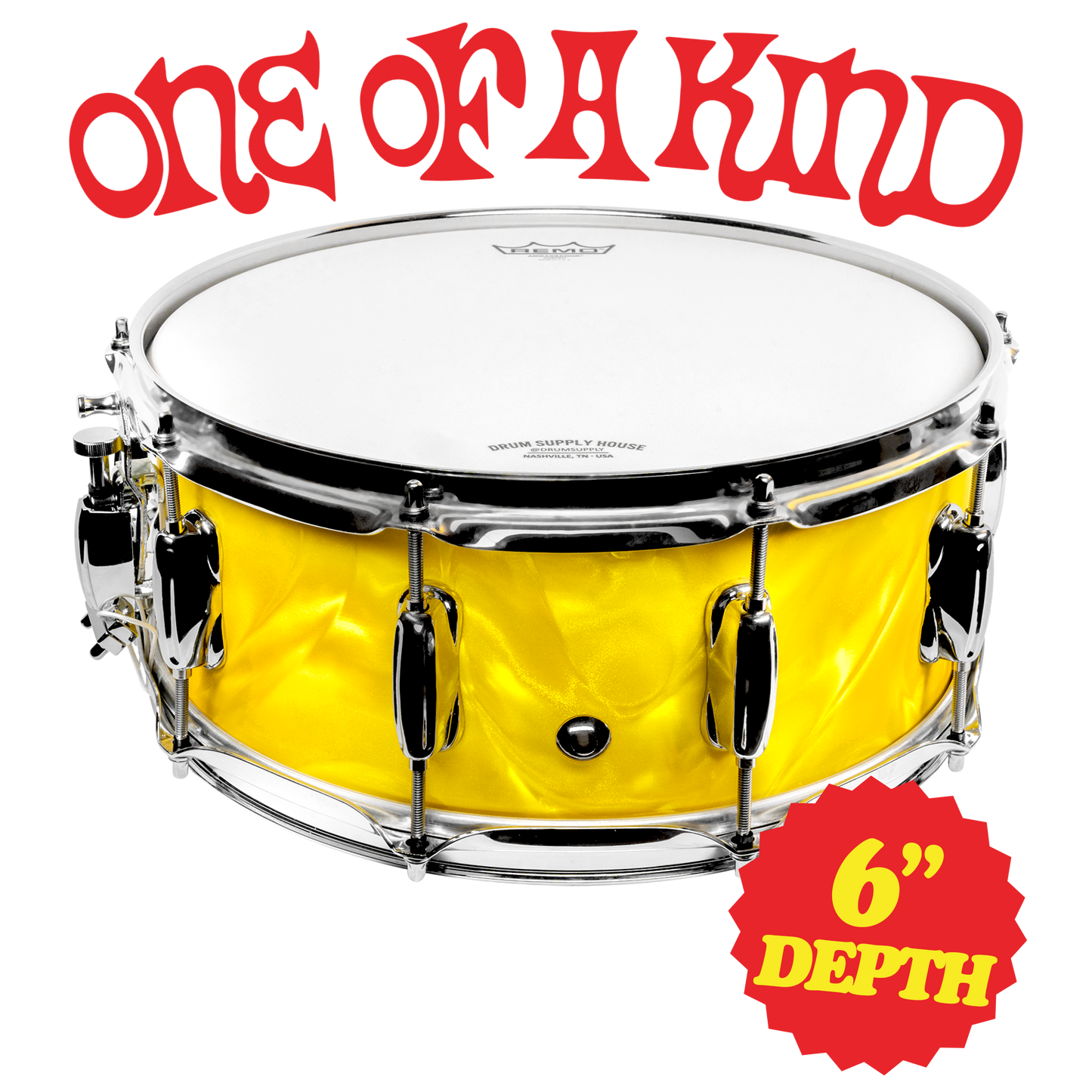 Silvio's Pizzeria Custom 14" x 6" Maple Snare Drum - Yellow Satin Flame!