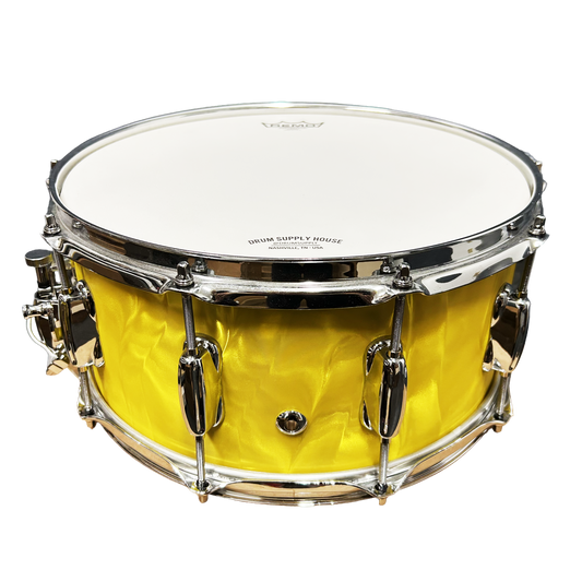 Custom 14" x 6.5" 8 Ply Maple Snare Drum - Yellow Satin Flame