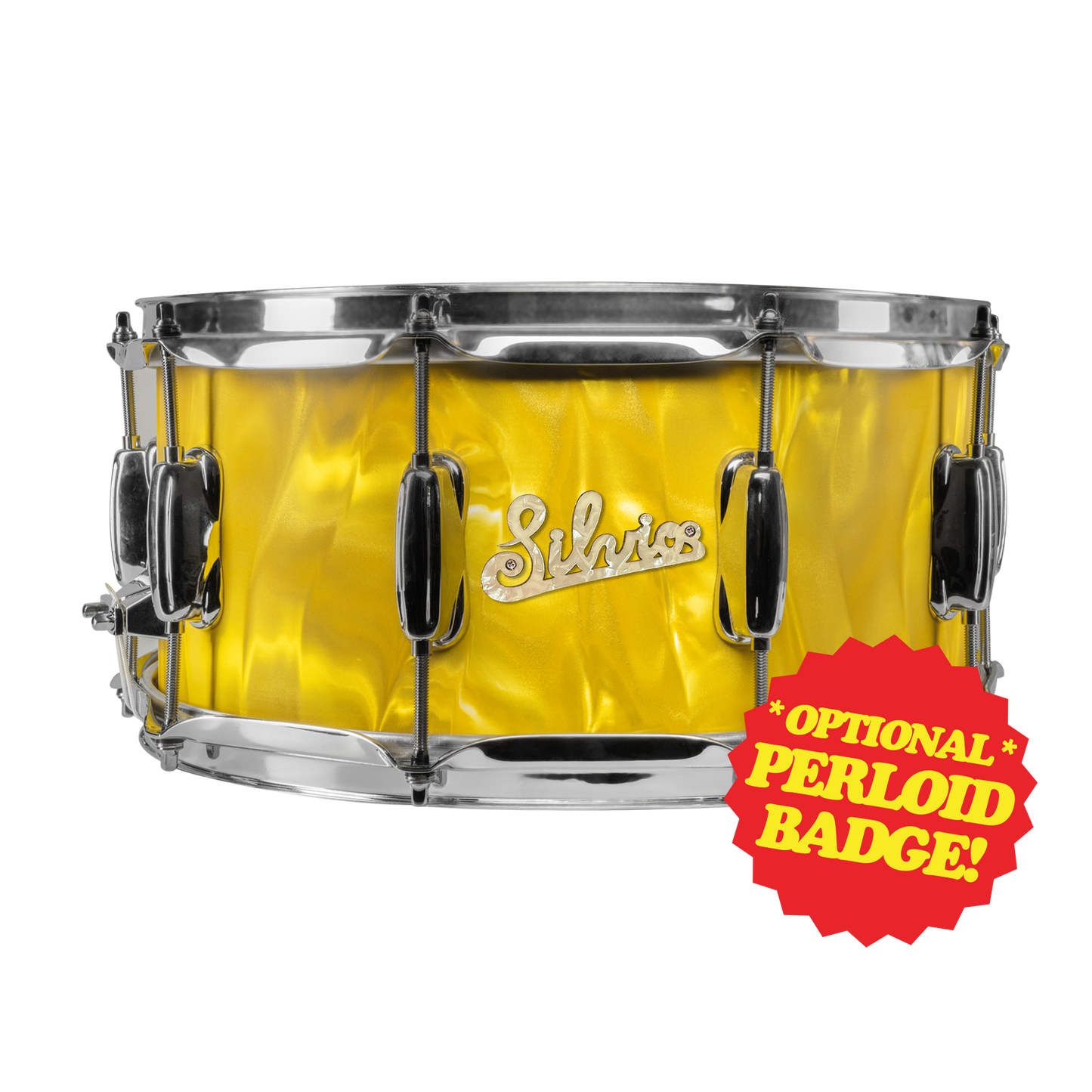 SILVIO'S PIZZERIA CUSTOM 14x6.5-INCH SNARE DRUM - YELLOW SATIN FLAME!