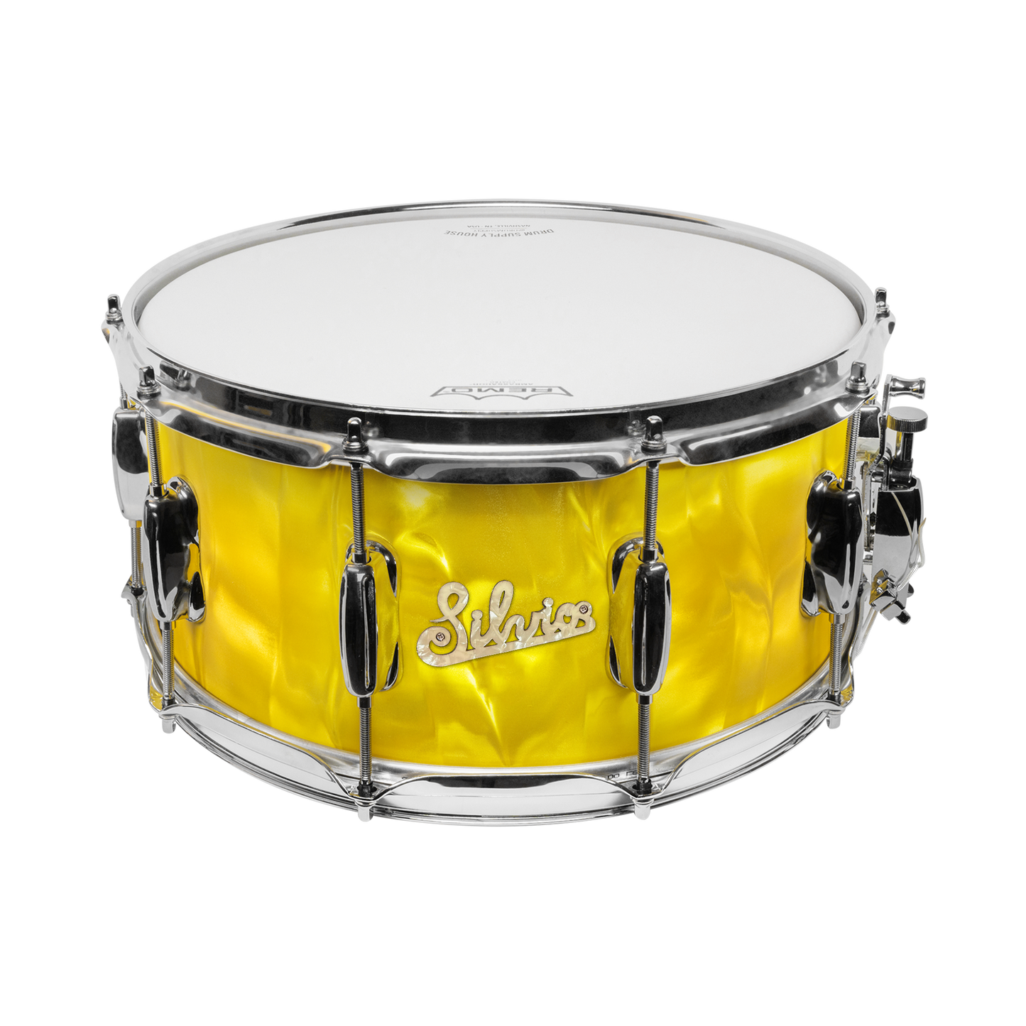 SILVIO'S PIZZERIA CUSTOM 14x6.5-INCH SNARE DRUM - YELLOW SATIN FLAME!