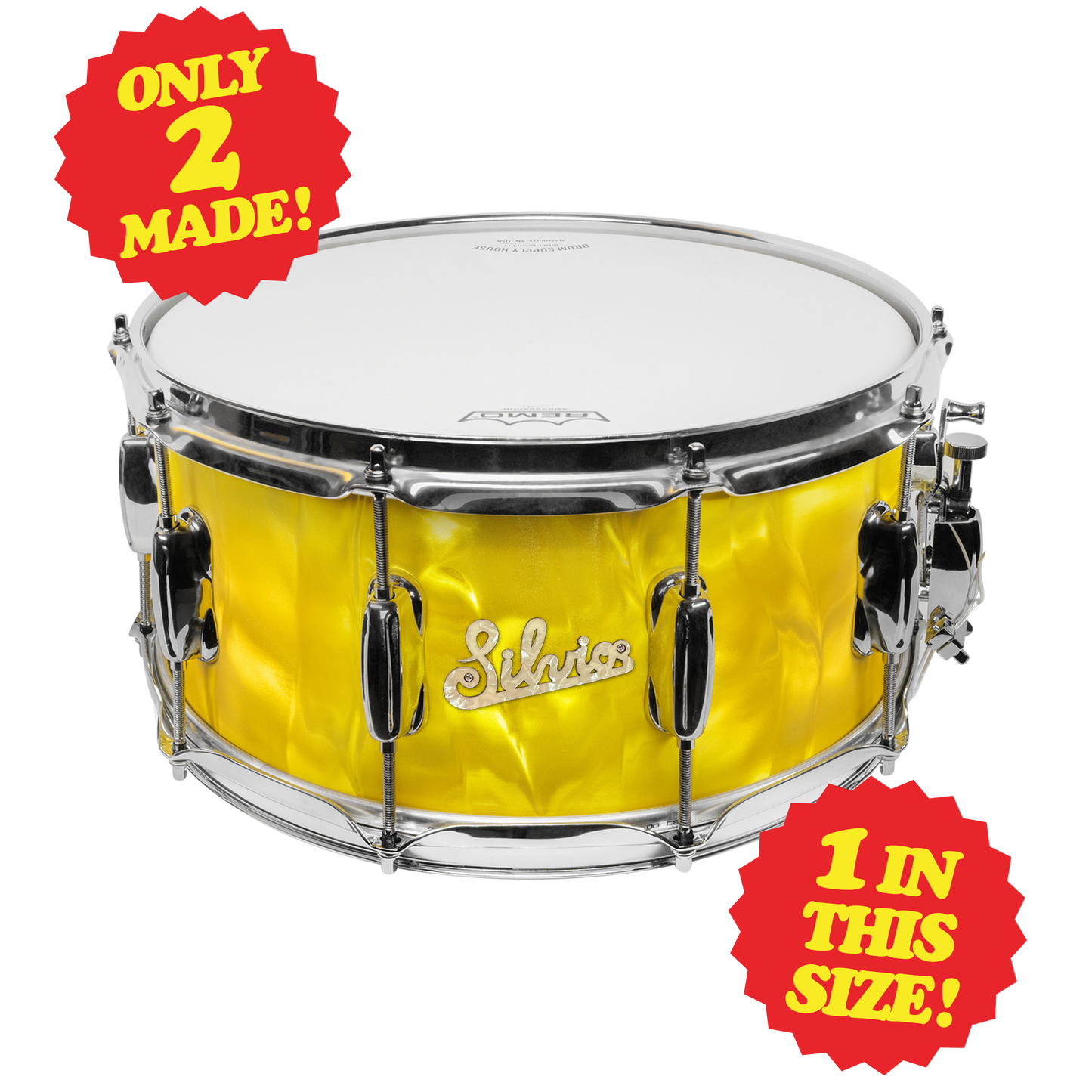 SILVIO'S PIZZERIA CUSTOM 14x6.5-INCH SNARE DRUM - YELLOW SATIN FLAME!