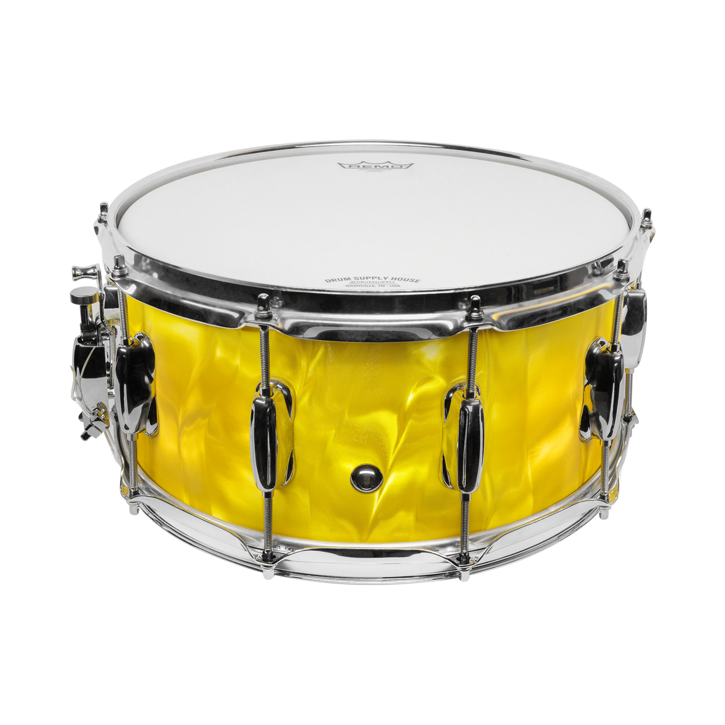 SILVIO'S PIZZERIA CUSTOM 14x6.5-INCH SNARE DRUM - YELLOW SATIN FLAME!