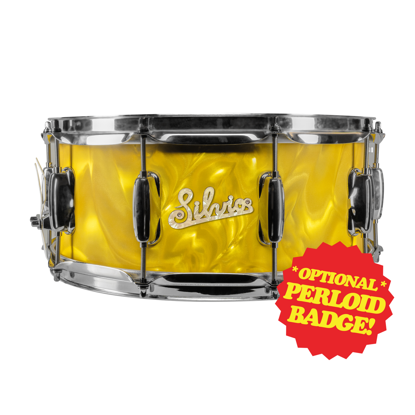 SILVIO'S PIZZERIA CUSTOM 14x6-INCH SNARE DRUM - YELLOW SATIN FLAME!