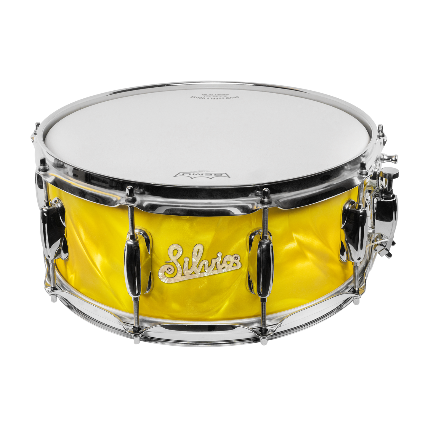 SILVIO'S PIZZERIA CUSTOM 14x6-INCH SNARE DRUM - YELLOW SATIN FLAME!