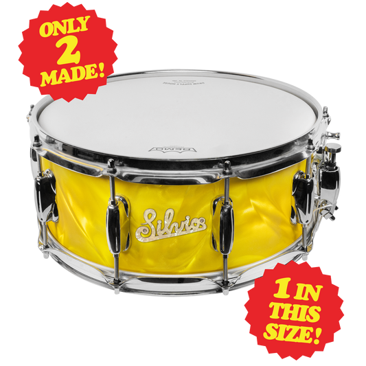 SILVIO'S PIZZERIA CUSTOM 14x6-INCH SNARE DRUM - YELLOW SATIN FLAME!