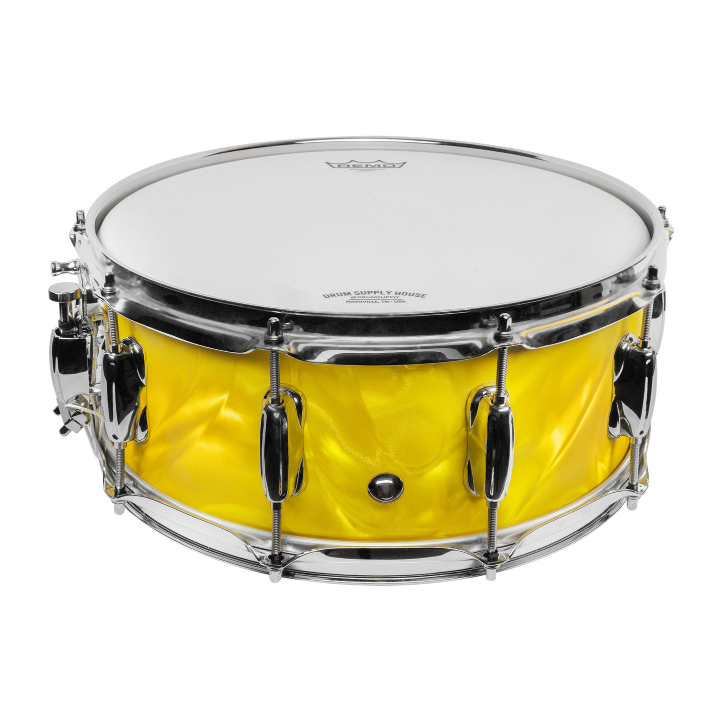 SILVIO'S PIZZERIA CUSTOM 14x6-INCH SNARE DRUM - YELLOW SATIN FLAME!