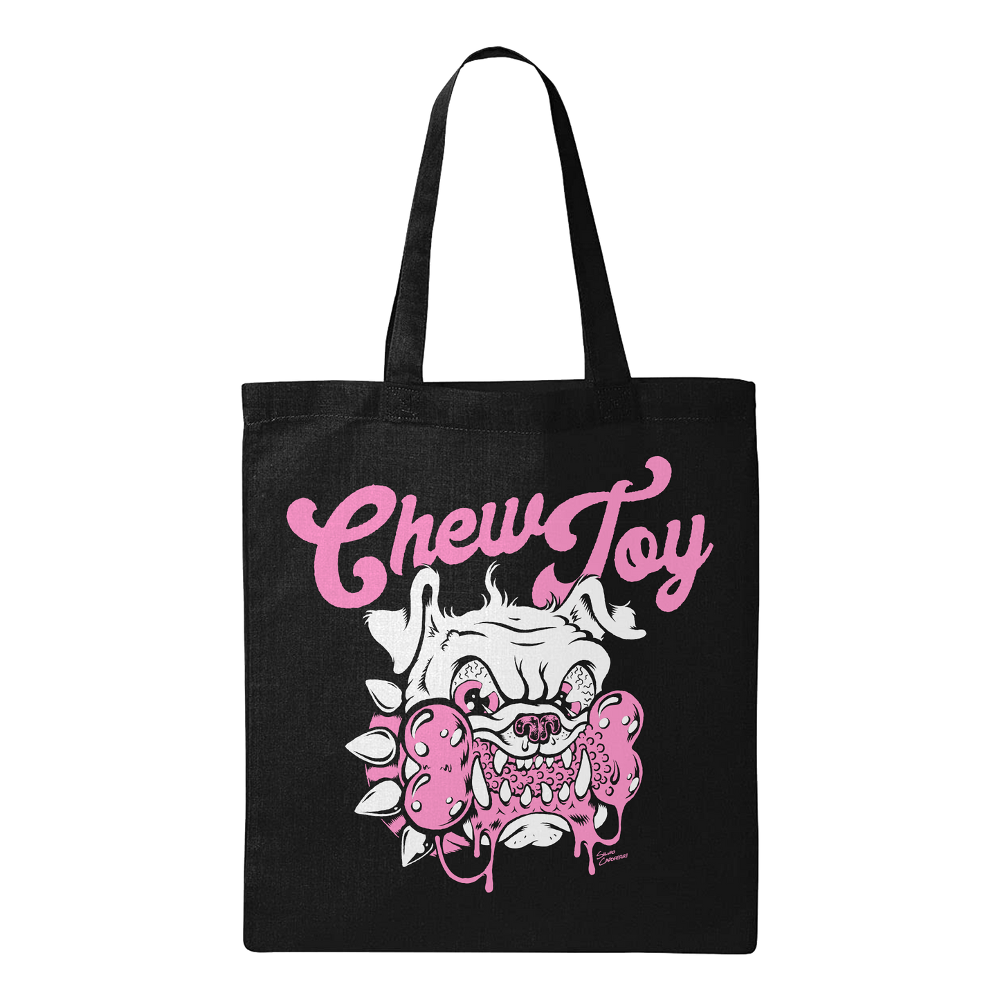 Chew Toy - Pink Bulldog - Black Tote Bag