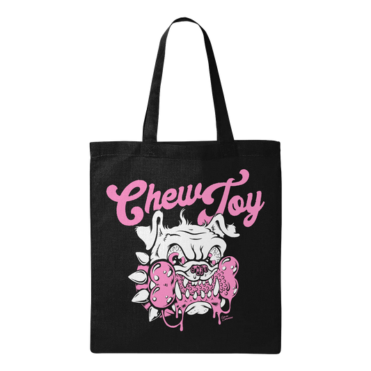 Chew Toy - Pink Bulldog - Black Tote Bag