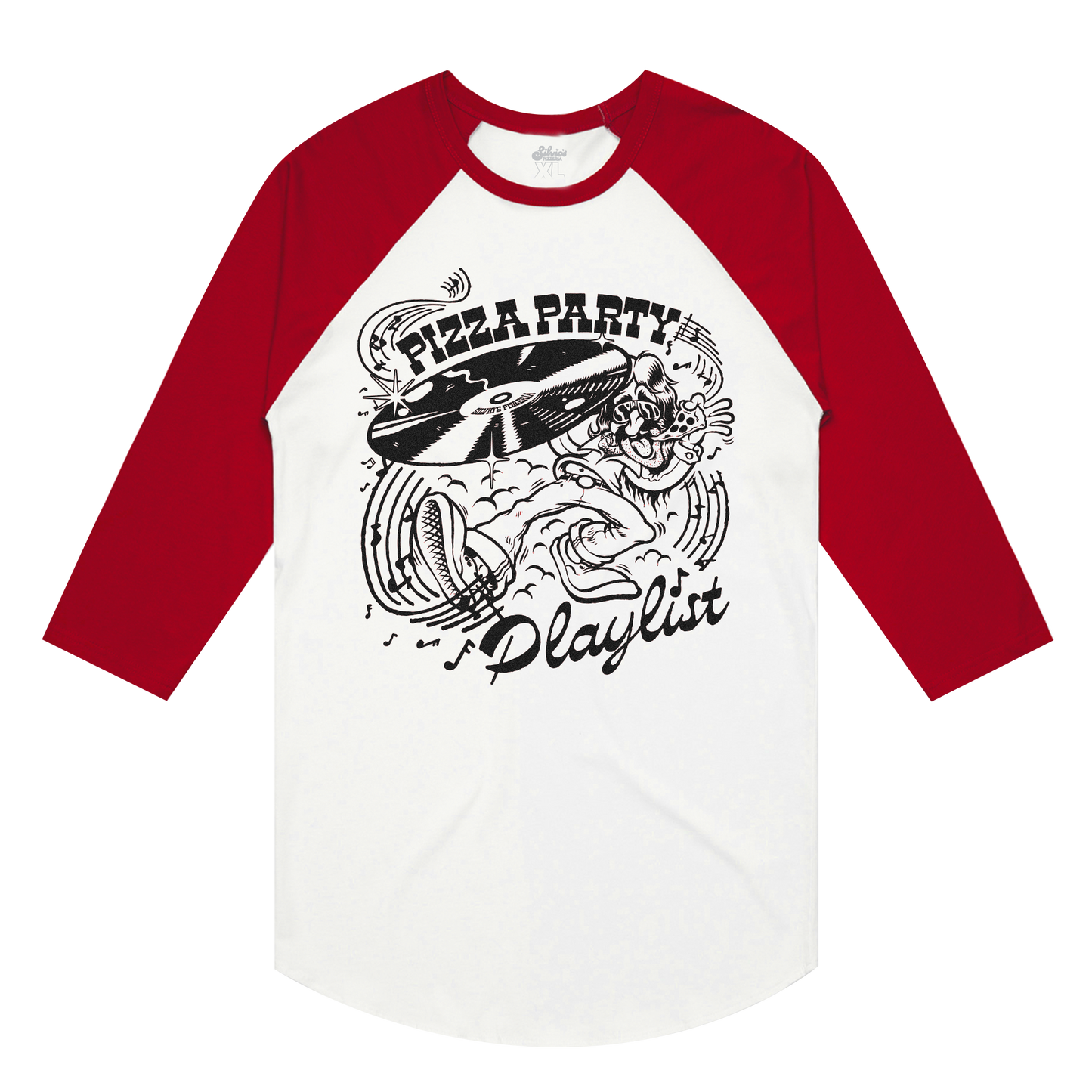 PIZZA PARTY PLAYLIST RAGLAN - RED & WHITE