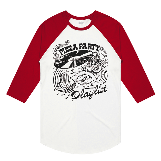 PIZZA PARTY PLAYLIST RAGLAN - RED & WHITE