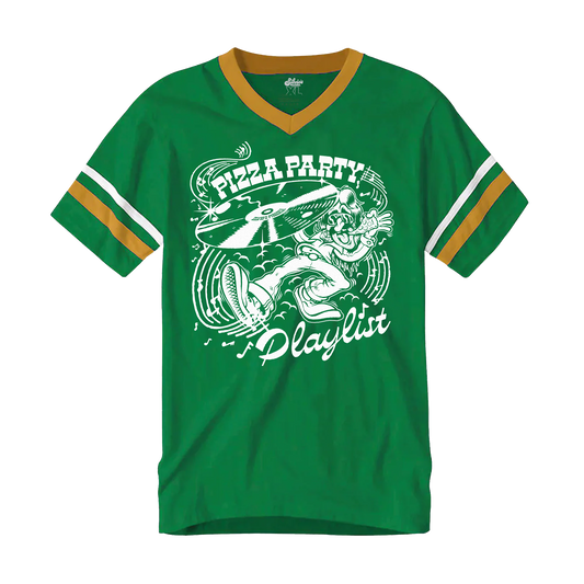 PIZZA PARTY PLAYLIST STRIPED V-NECK JERSEY - GREEN